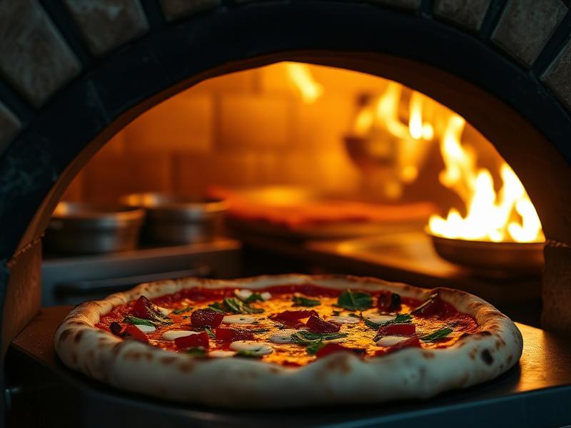 Fresh pizza in a wood fired stone oven