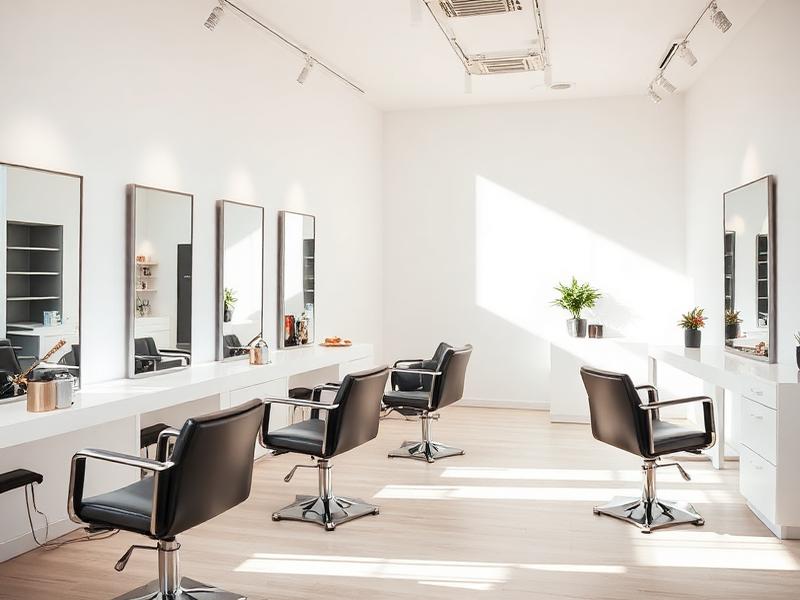 Modern salon interior with styling chairs and mirrors